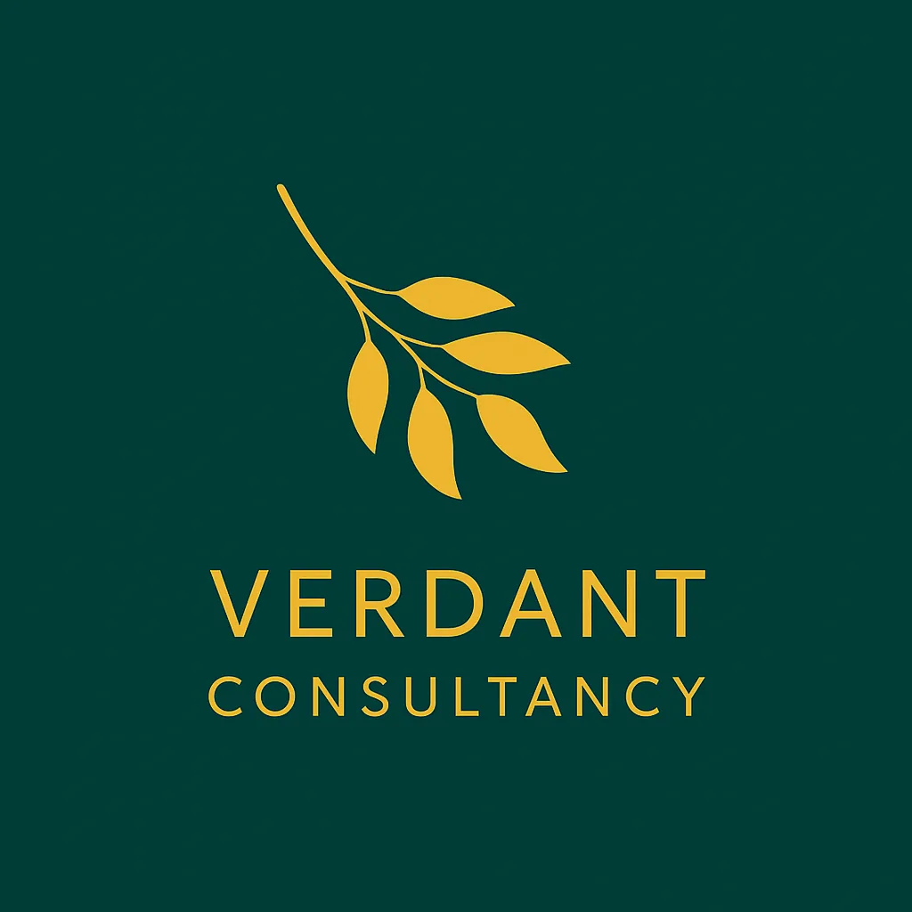 The Verdant Consultancy logo: a gold leaf sprig above the name, on dark green